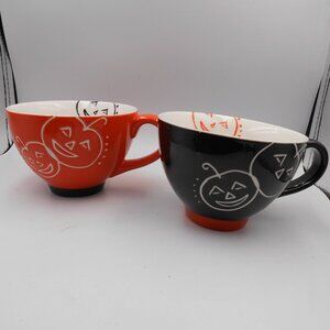 STARBUCKS 2007 HALLOWEEN MUG SET JACK O’ LANTERN BLACK ORANGE PUMPKIN 10 OZ CUP